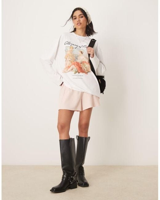 ASOS Natural Heavyweight Long Sleeve Skater Top With National Gallery Licence Graphic