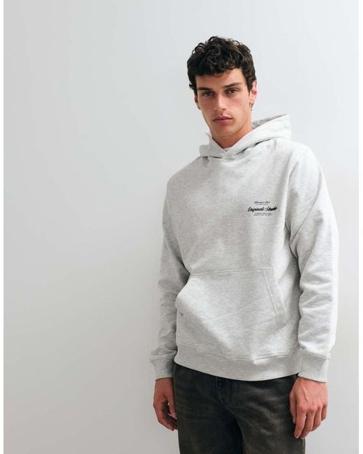Jack & Jones Gray Oversized Hoodie With Originals Back Print for men