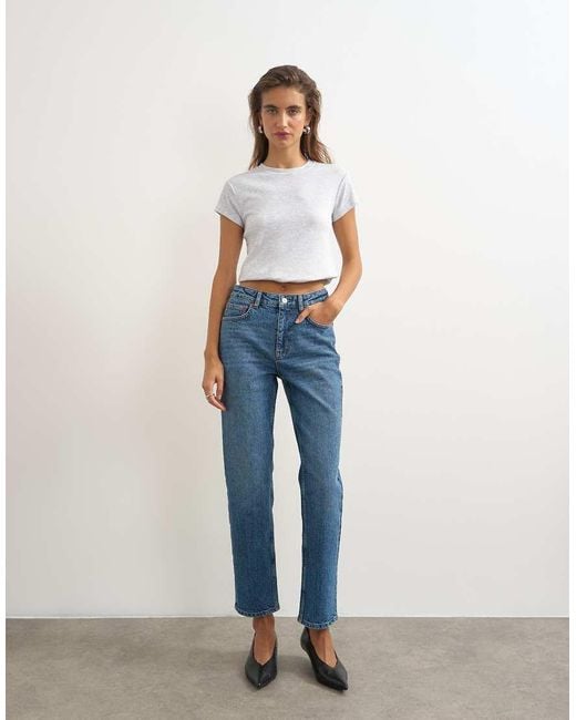TOPSHOP Blue Orson Comfort Stretch Straight Leg Ankle Grazer Jean