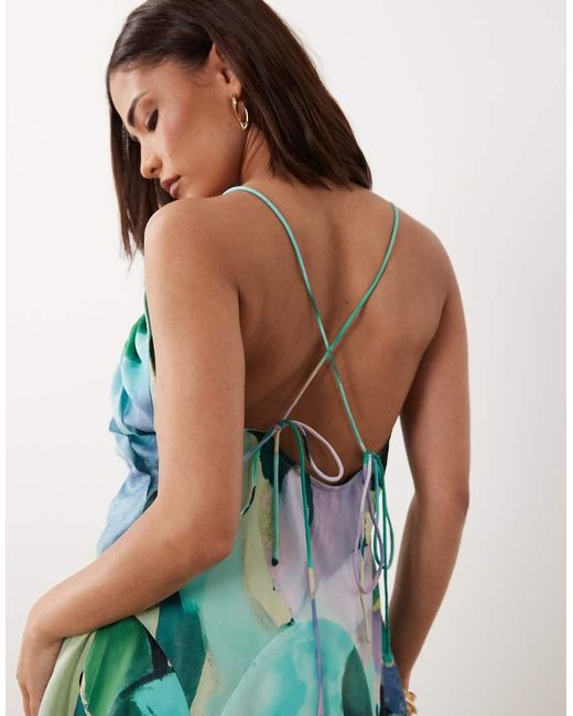 ASOS Blue Asos Design Petite Bias Cut Scoop Neck Low Back Satin Mini Dress