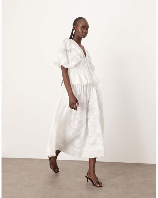 ARRANGE Natural Daisy Organza Pintuck Dropped Waist Midi Skirt Co-ord