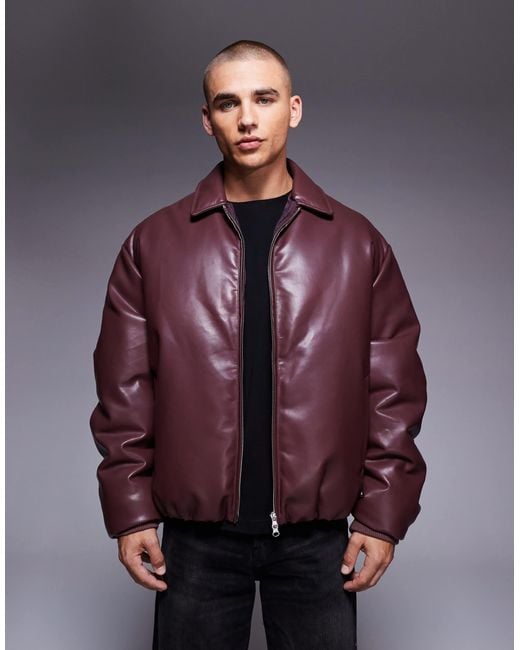 ASOS – bomberjacke aus kunstleder in Purple für Herren
