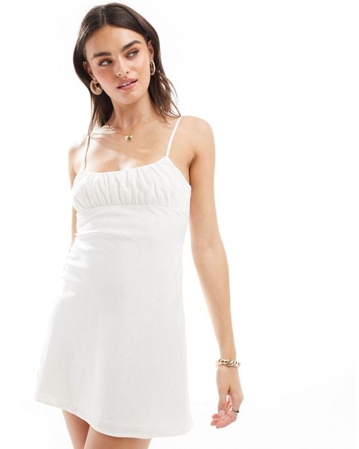 Bershka White Strappy Linen Mini Dress
