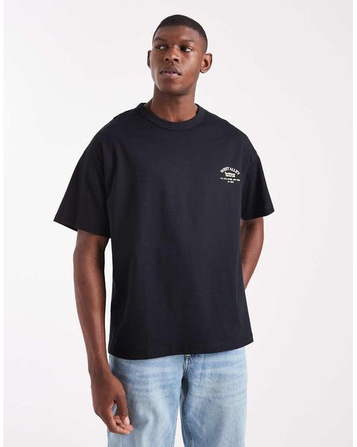 Jack & Jones Black Oversized T-shirt With Originals Sketch for men