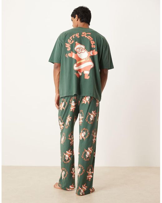 ASOS Green Christmas Pyjama Set With Vintage Santa Graphic for men