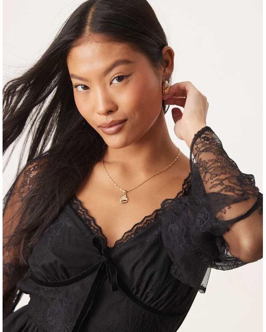 Miss Selfridge Black Lace And Chiffon Mix Mini Dress