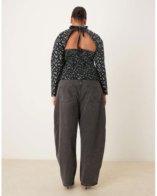 ASOS Black Asos Design Curve High Waisted Barrel Leg Jeans
