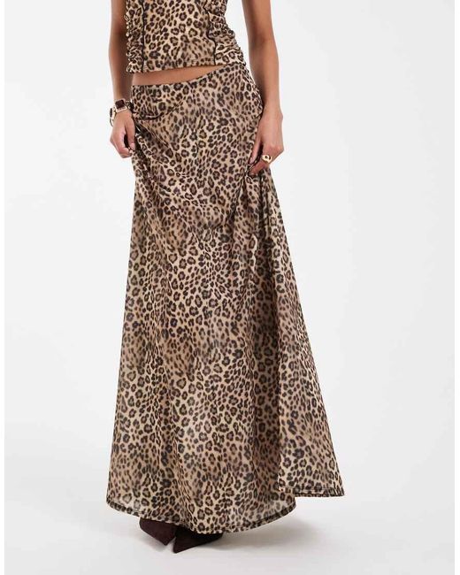 ASOS Brown Printed Stretch Chiffon Full Hem Maxi Skirt