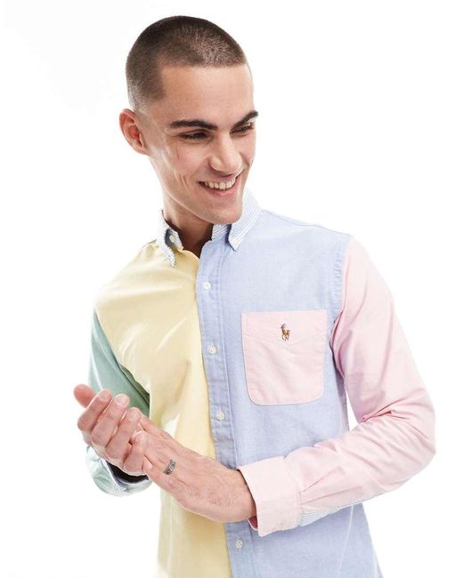 Camisa Oxford Con Diseño Color Block Y Logo De Polo Ralph Lauren de hombre de color White