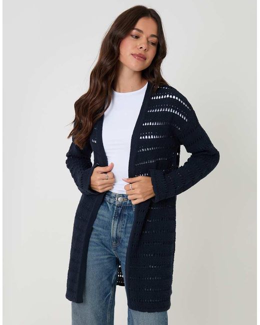 Threadbare Blue Pointelle Knit Longline Cardigan