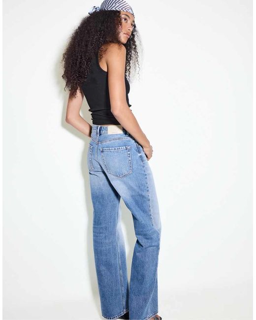Stradivarius Blue D92 Straight Wide-leg Jeans