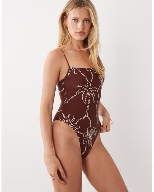 ASOS Brown Logan Square Neck Swimsuit