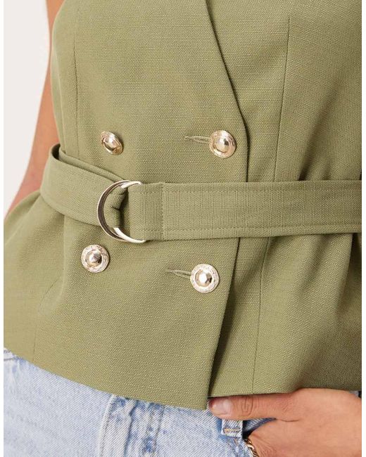 Chaleco De Traje Verde Con Lazada De Tejido Efecto Lino De ASOS de color Green