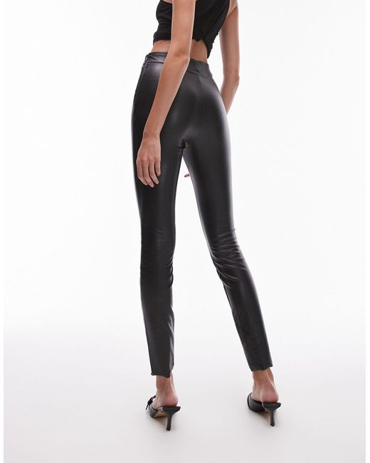 TOPSHOP Black Faux Leather Skinny Stretch Trouser