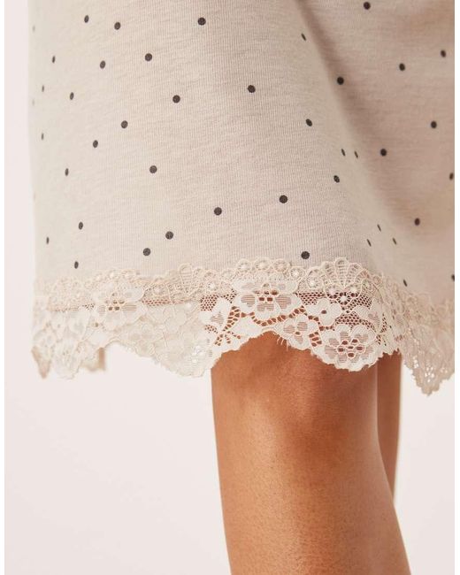ASOS Natural Honey Slinky Polka Dot Midi Skirt With Lace Trim