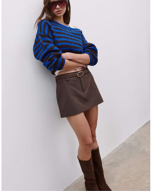 Stradivarius Blue Mini Skort With Belt