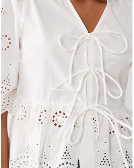 Y.A.S White Tie Front Cotton Broderie Top