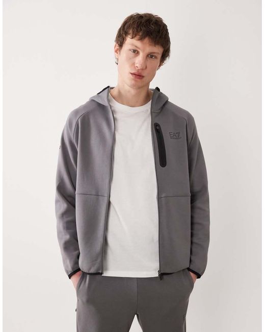 EA7 Gray Armani Zip Up Hooded Jacket Co-ord for men
