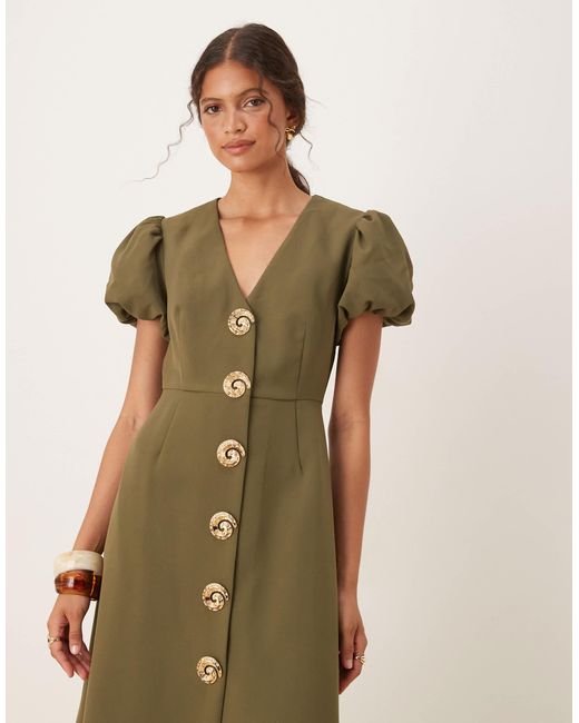 Sister Jane Natural Embellished Button Midi Dress