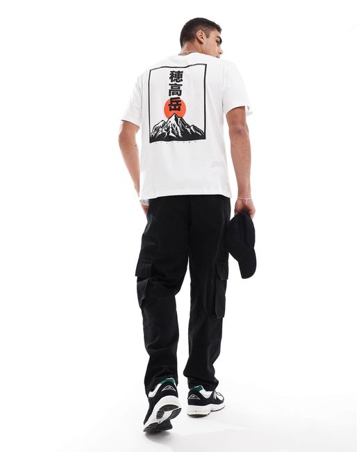 Jack & Jones White Oversized T-shirt With Japanese Mountain Backprint for men
