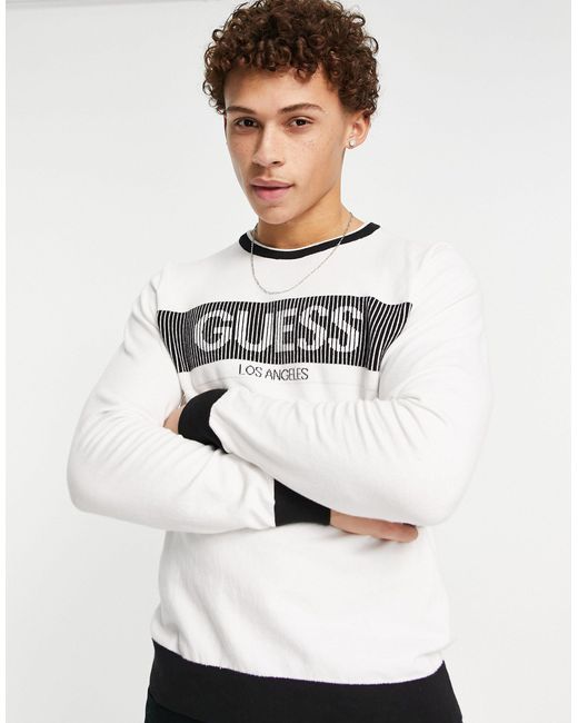 Guess Knit Sweater With Chest Logo in White for Men Lyst Canada