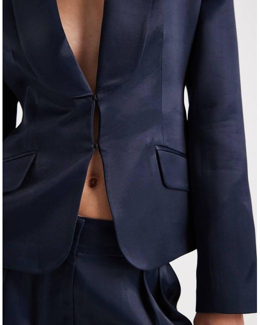 ASOS Blue Satin Occasion Ultimate Sculpted Tux Blazer Co-ord