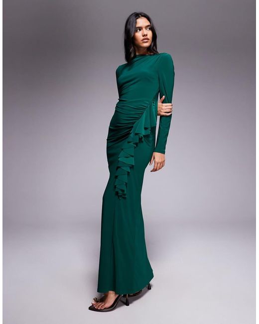 DASKA Green Exclusive High Neck Maxi Dress