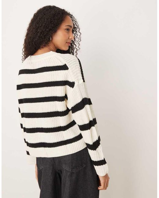 Jdy White Knitted Crew Neck Stripe Jumper