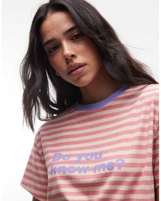 Reclaimed Vintage Pink Striped Tee With Slogan Print