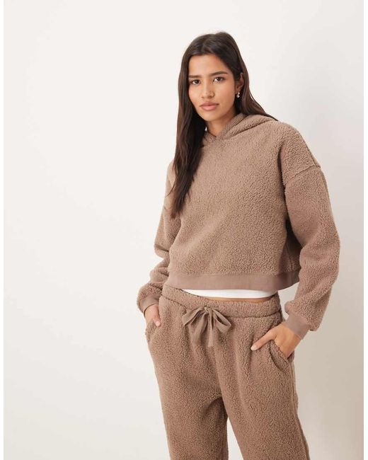 ASOS Natural Lounge Cuddle Cropped Hoodie & Tapered Leg Pants Set