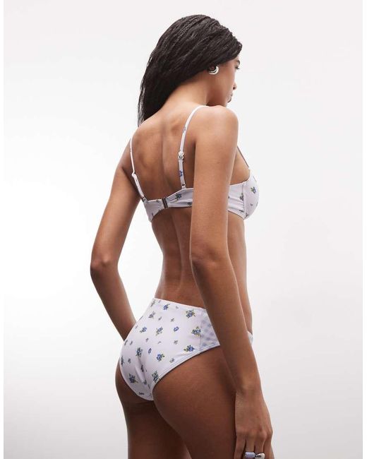 Daisy Street Brown Gingham Floral Contrast Cup Detail Bikini Top And Bottoms Set