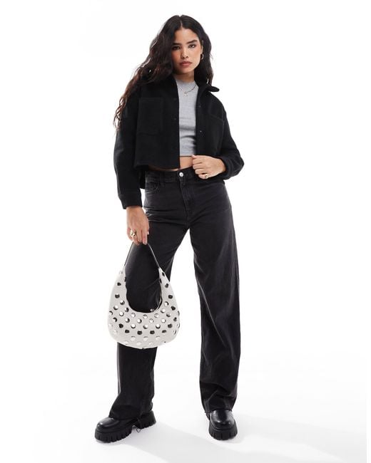 New Look Black – kurze hemdjacke aus strick