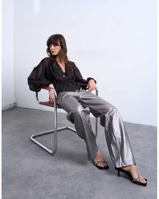 TOPSHOP Faux Leather Metallic Cinch Trouser