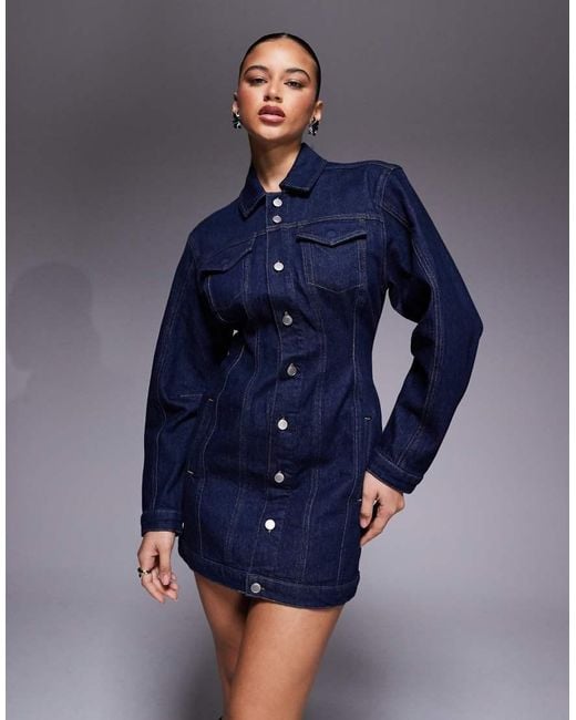 GOOD AMERICAN Blue Denim Button Up Shirt Barrel Sleeve Mini Dress