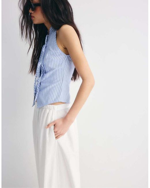 Stradivarius White Poplin Volume Trousers