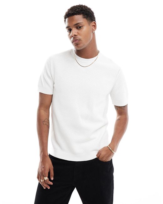 River Island White Knitted T-shirt for men