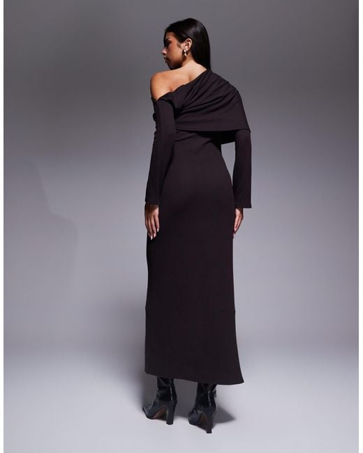 ASOS Blue Off The Shoulder Chunky Fold Over Midi Dress