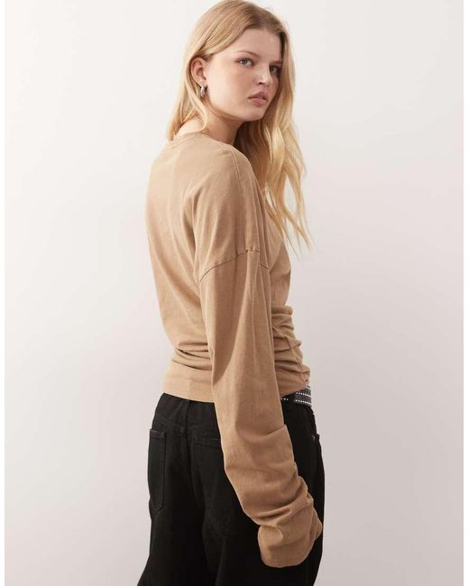 Weekday Natural Volume Long Sleeve Top With Cinched Gathered Waist