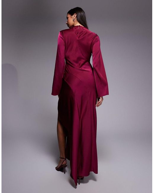 ASOS Purple Satin Seam Detail Maxi Dress With Frill Detail