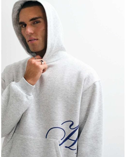 ASOS Gray Oversized Polycotton Hoodie With Pigment Print for men