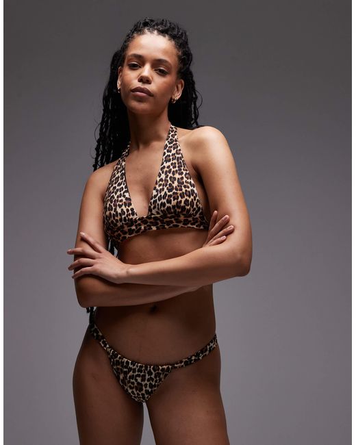 Mango Brown Halter Neck Leopard Print Bikini Top