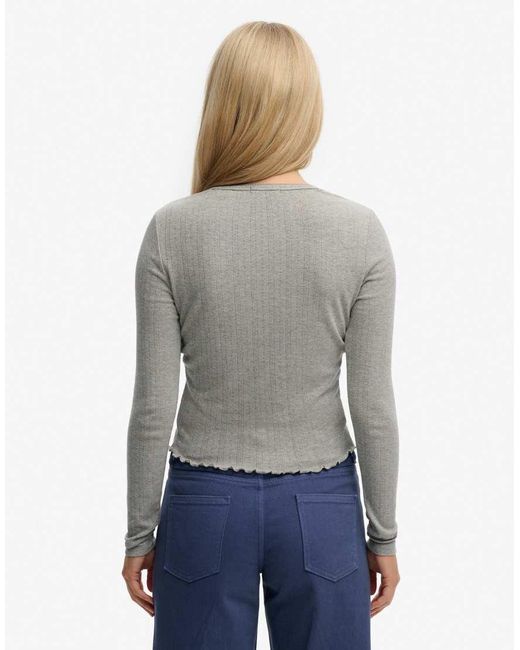 Superdry Gray Athletic Essential Pointelle Cardigan