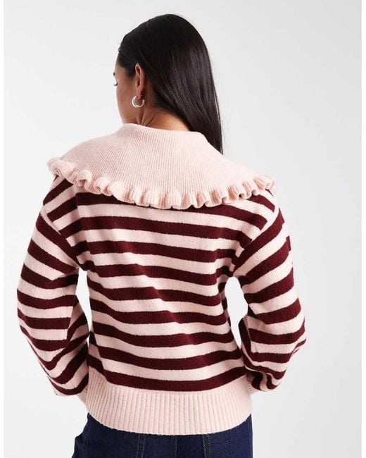 The Frolic Red Exclusive Ruffle Oversized Collar Button Through Jumper