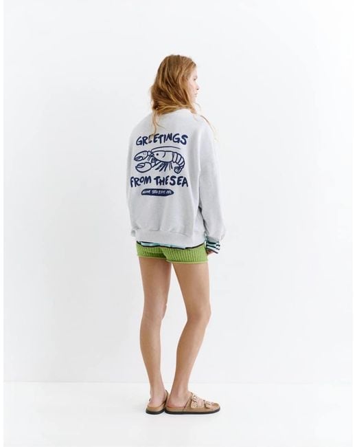 Pull&Bear Blue Lobster Graphic Sweatshirt