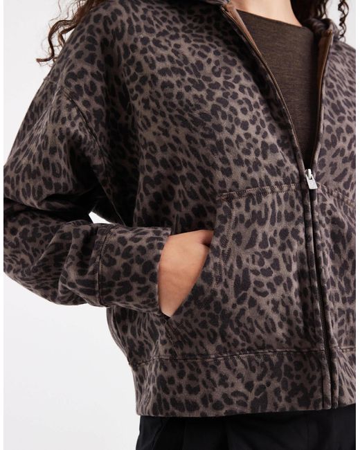 Hollister Black – kapuzenjacke mit leopardenmuster, reißverschluss und minilogo