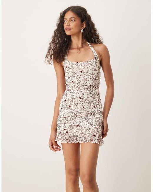Motel Natural Broly Flocked Floral Mini Dress