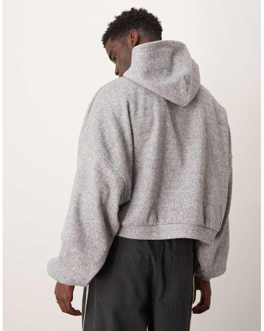 Sudadera Corta Ultragrande Con Capucha De Tejido Grueso Afelpado Cepillado De ASOS de hombre de color Gray