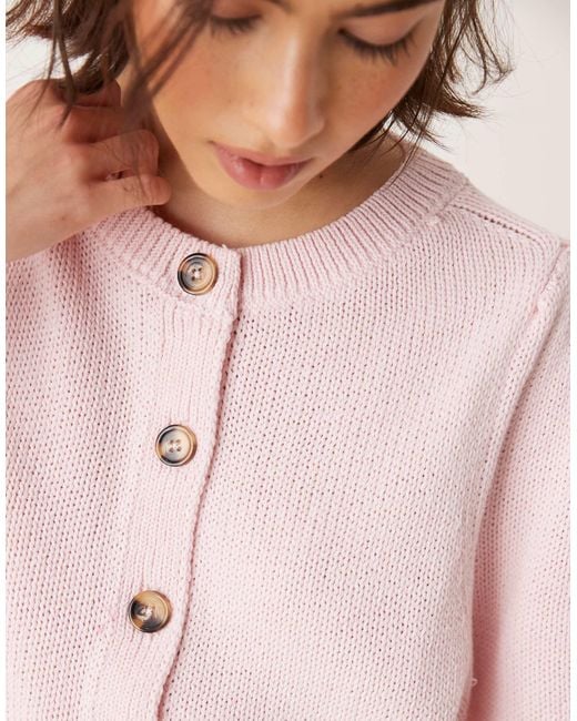 ASOS Natural Crew Neck Cardigan With Puff Sleeve