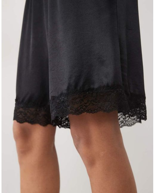 ASOS Gray Satin Longline Lace Bermuda Shorts
