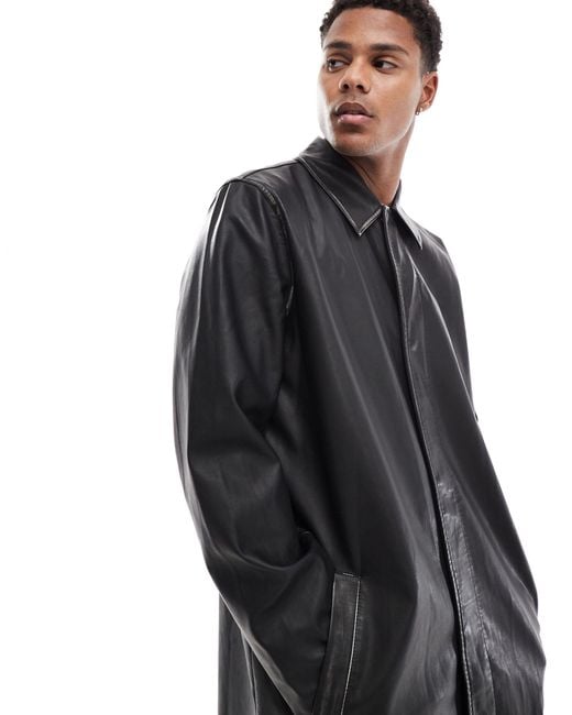 ASOS Black Oversized Distressed Faux Leather Trench Coat for men